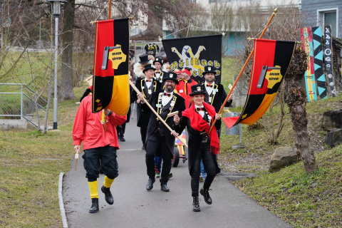 Fr. 09.02.2024 - Besuch AGZ Riedbach und Platzkonzert auf Coop-Platz mit Mölibachgeischter